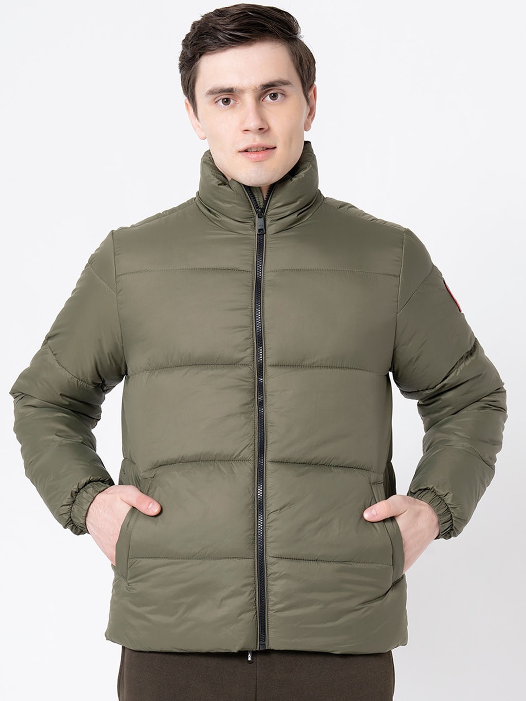 

Red Tape Men Olive Green Solid Padded Jacket