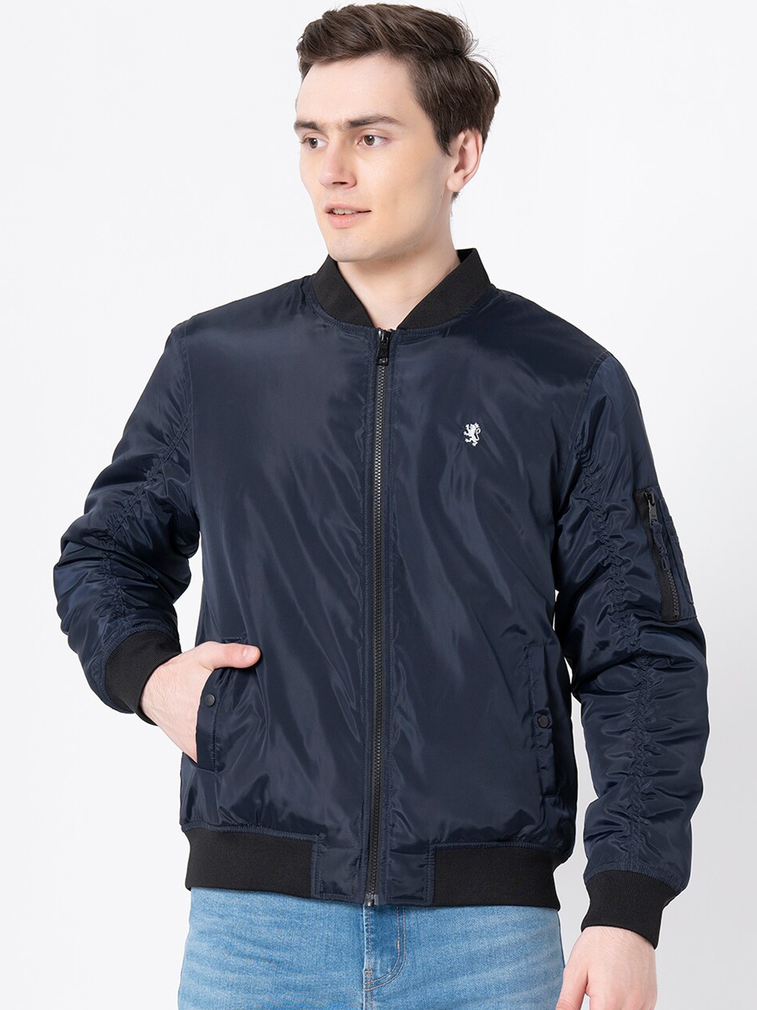 

Red Tape Men Navy Blue Bomber Jacket