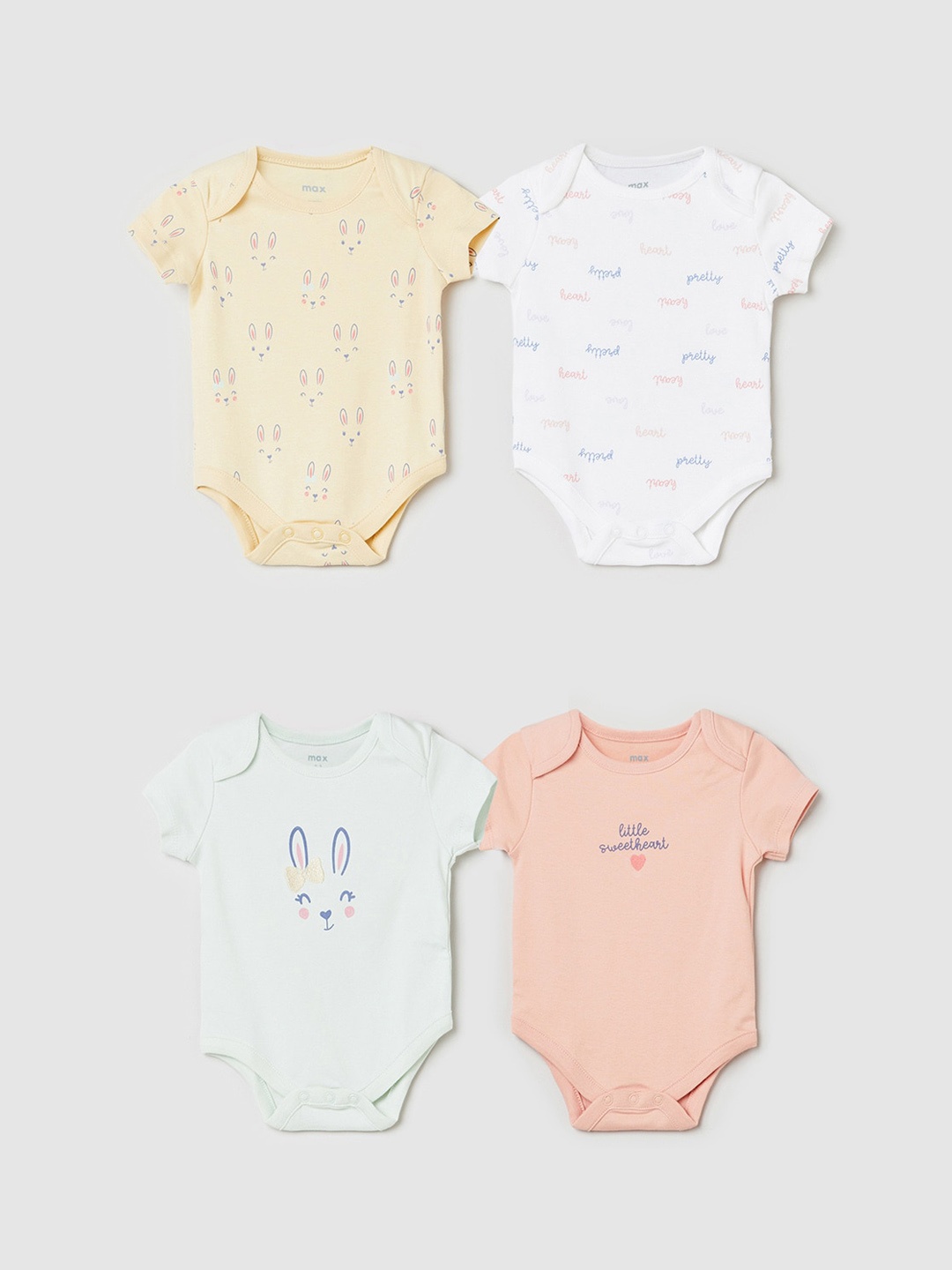 

Max Infants Girls Pack Of 4 Printed Pure Cotton Bodysuit, Multi