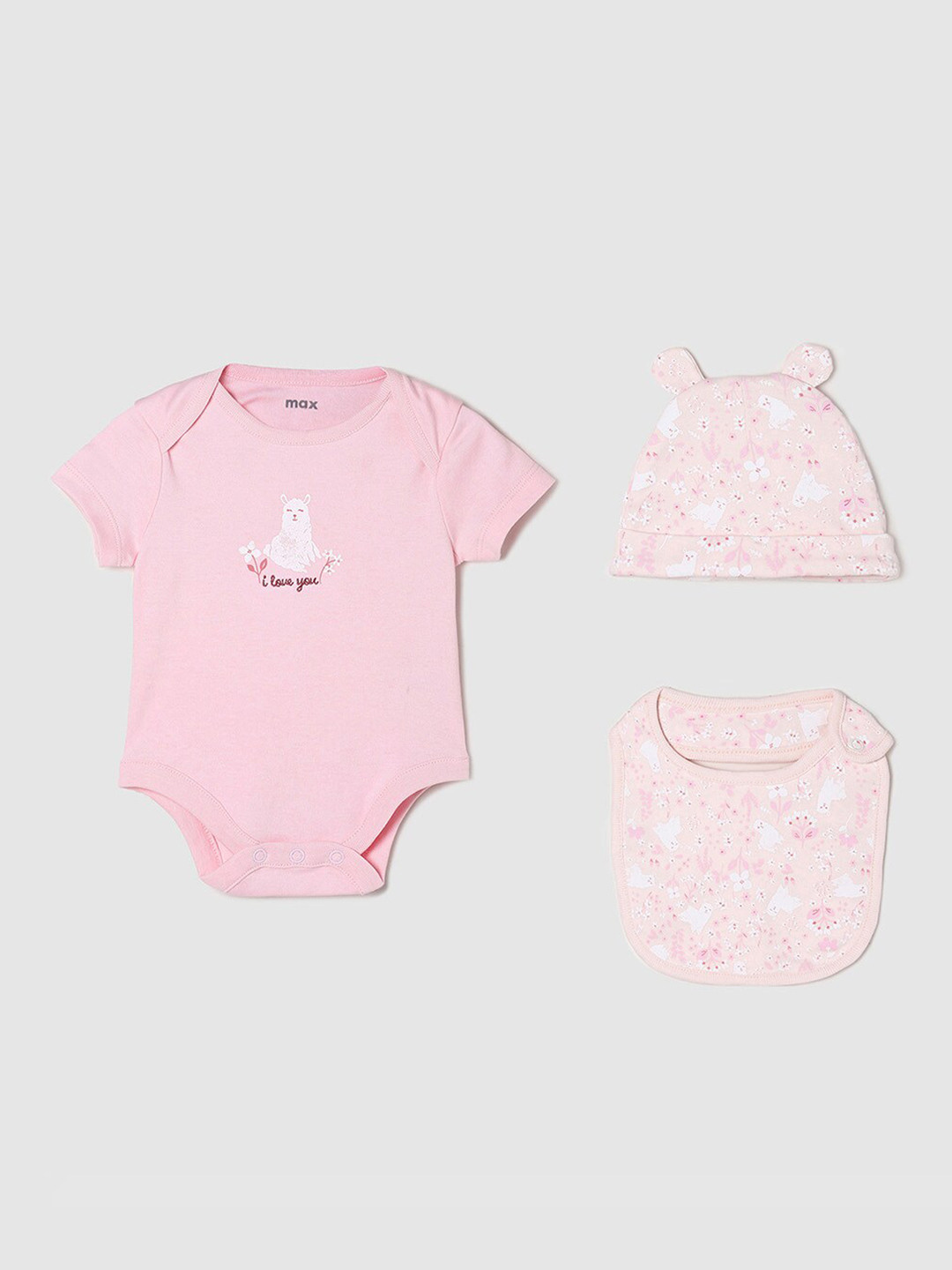 

max Infants Girls Pink Solid Pure Cotton Set Of 3 Bodysuit