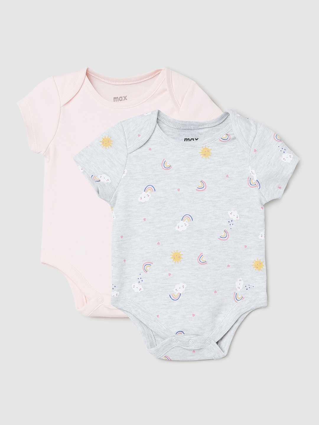 

max Infants Girls Pack Of 2 Printed Pure Cotton Bodysuit, Blue