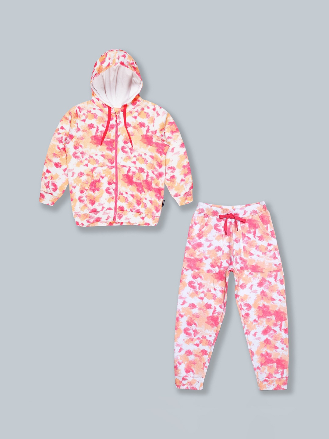 

KiddoPanti Kids Set Of 2 Peach-Colored Printed Tracksuits