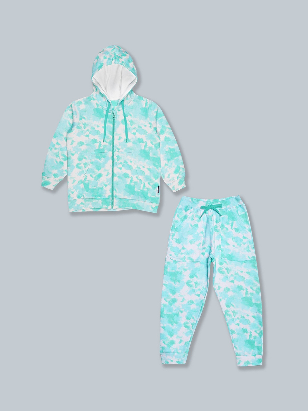 

KiddoPanti Kids Set Of 2 Blue Tie & Dye Printed Pure Cotton Tracksuit