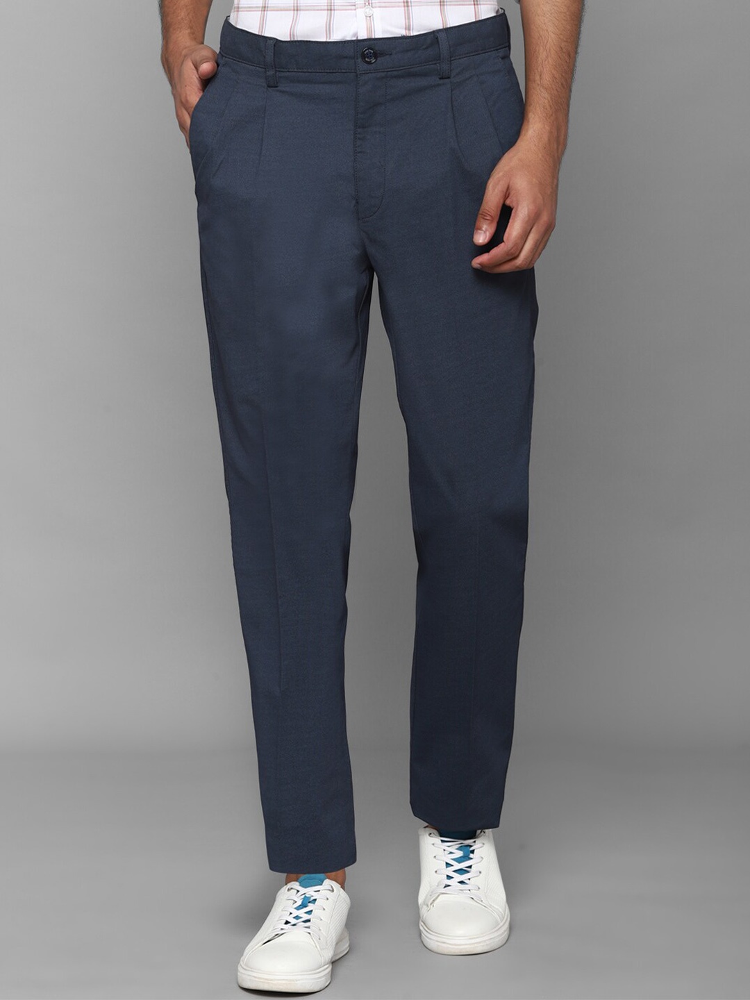 

Allen Solly Men Navy Blue Pleated Trousers