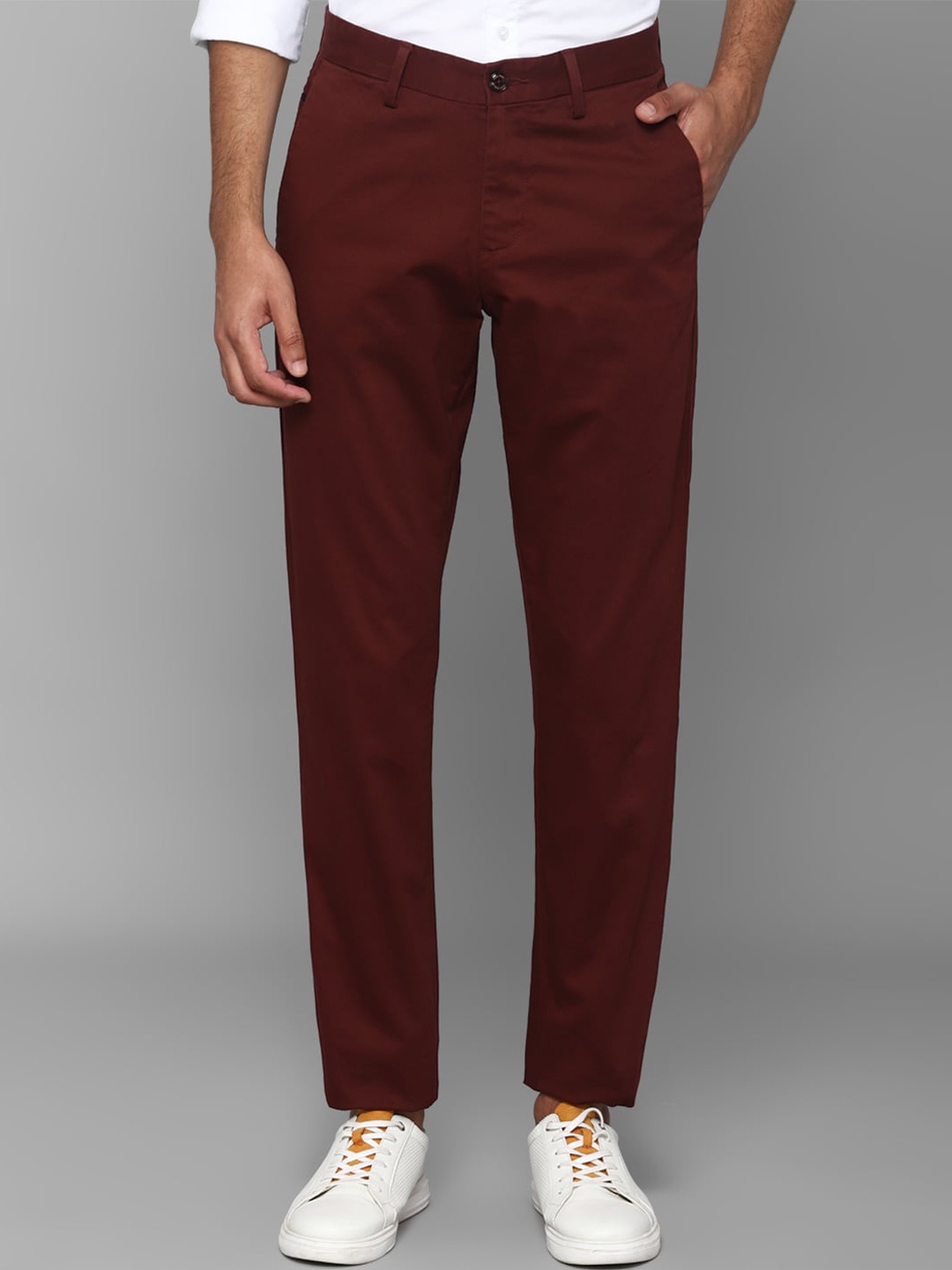 

Allen Solly Men Maroon Solid Slim Fit Trousers