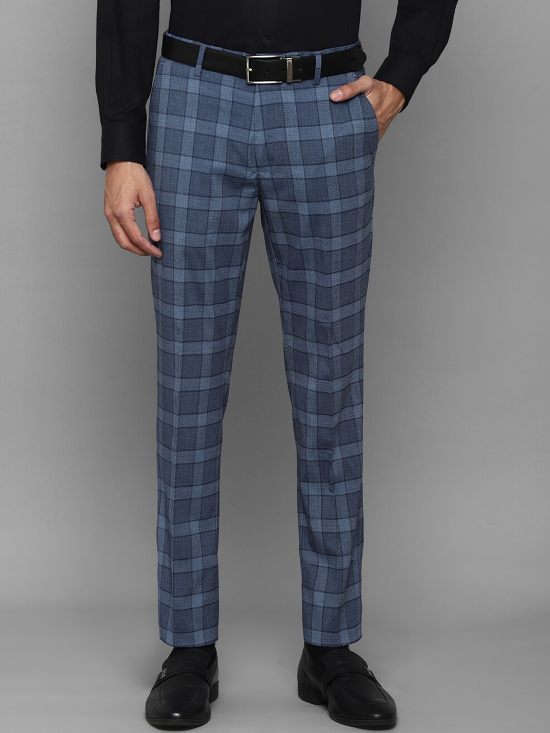 

Louis Philippe Men Blue Checked Slim Fit Trousers