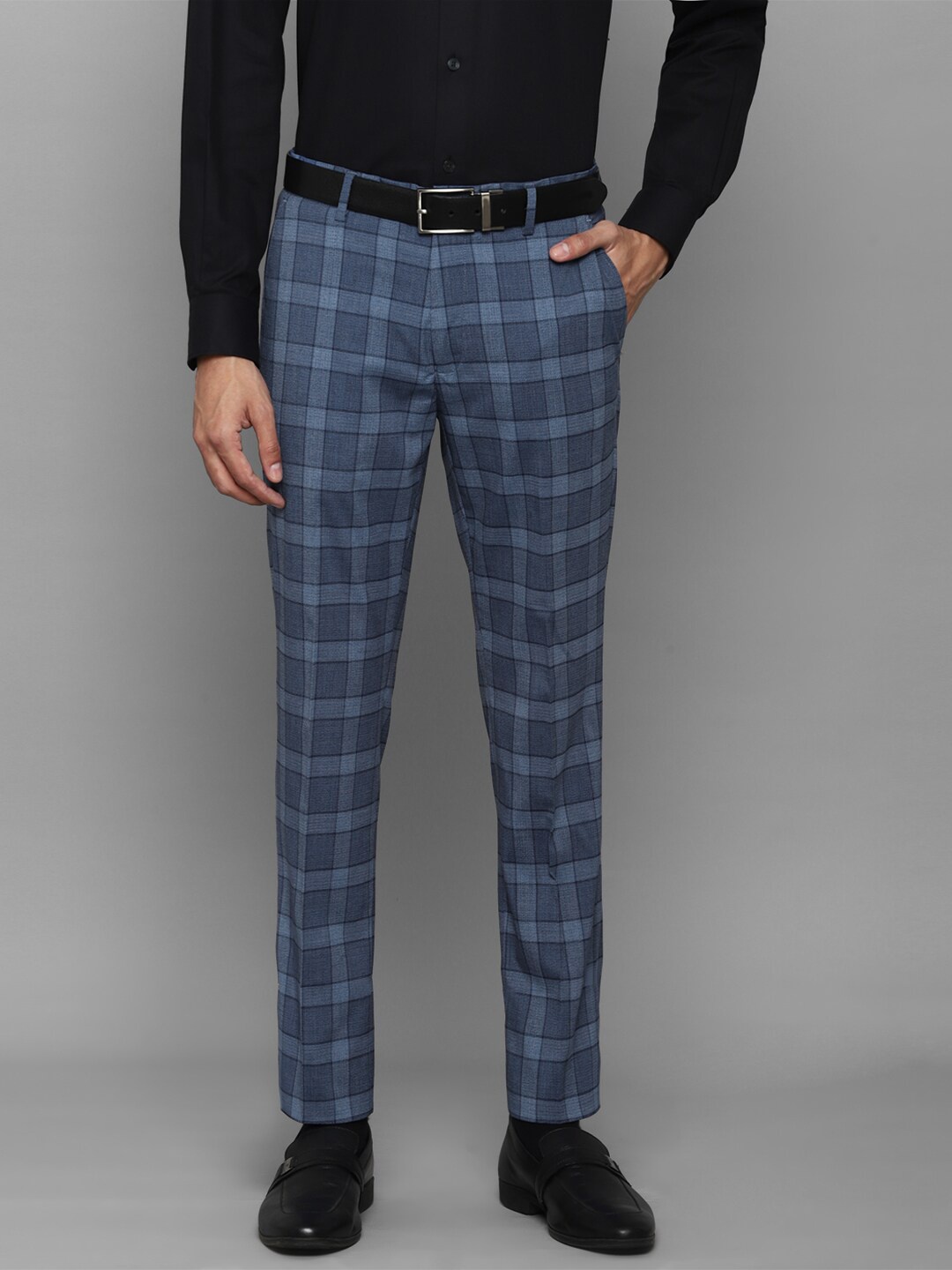 

Louis Philippe Men Blue Checked Slim Fit Trousers