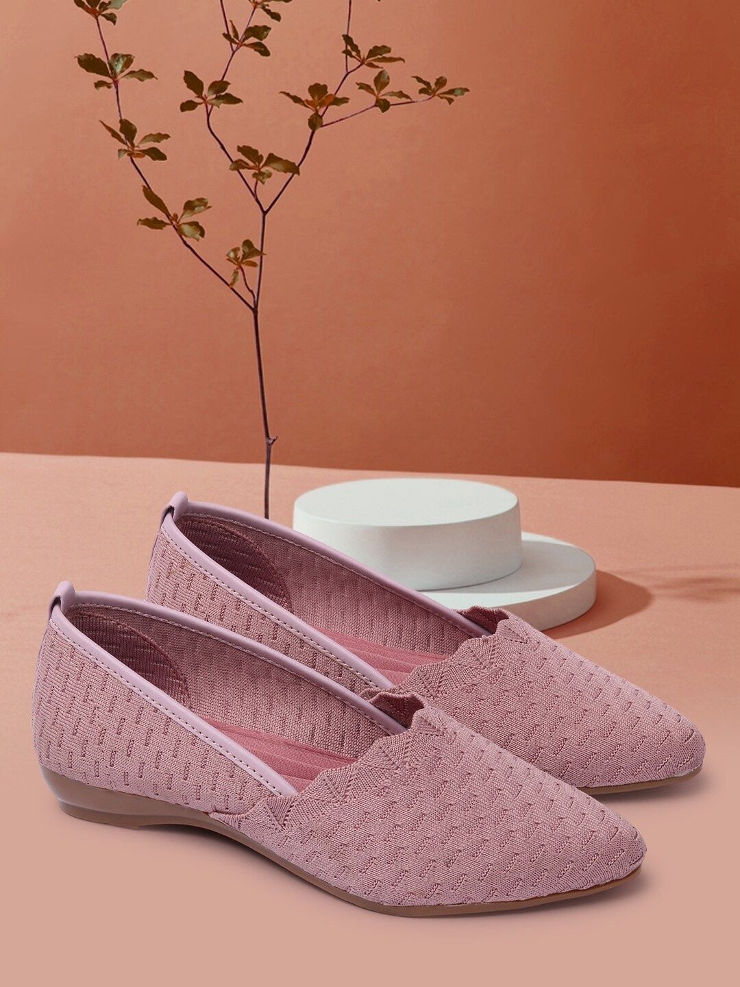 

RINDAS Women Pink Woven Design Ballerina Flats