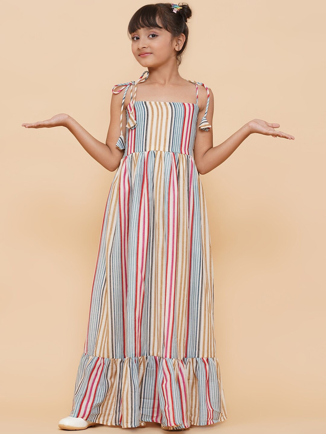 

titliyan Girls Blue & Yellow Striped Maxi Dress