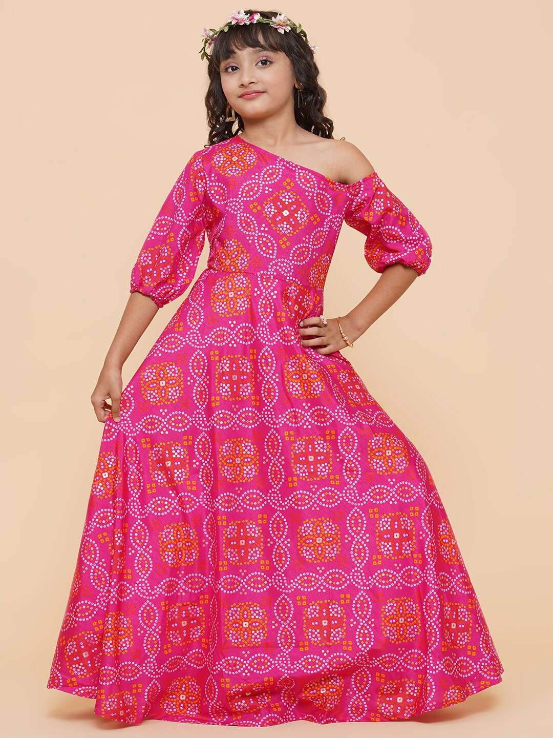 

titliyan Women Pink Ethnic Motifs One Shoulder Maxi Dress