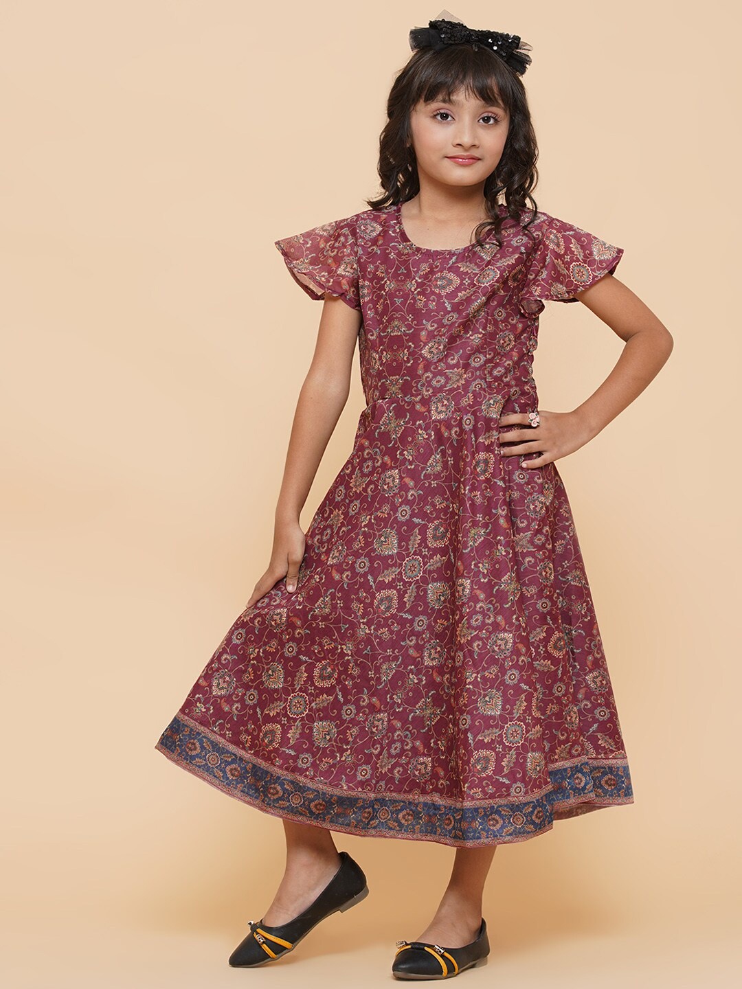 

titliyan Burgundy Ethnic Motifs Midi Dress