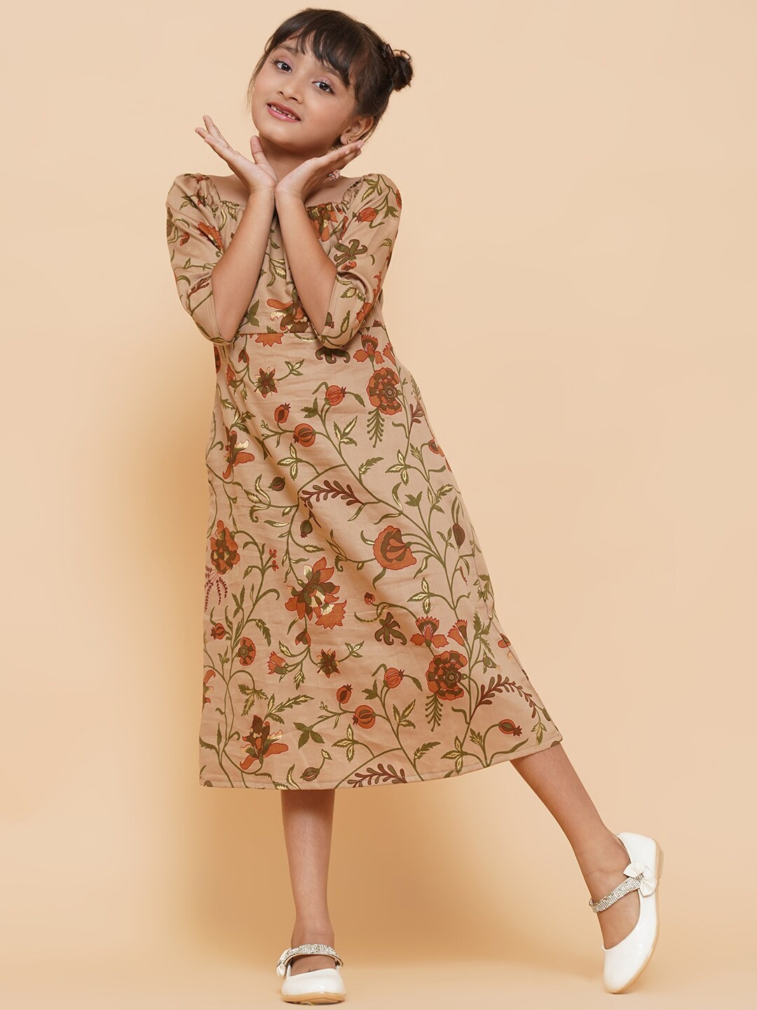 

titliyan Brown Floral A-Line Dress