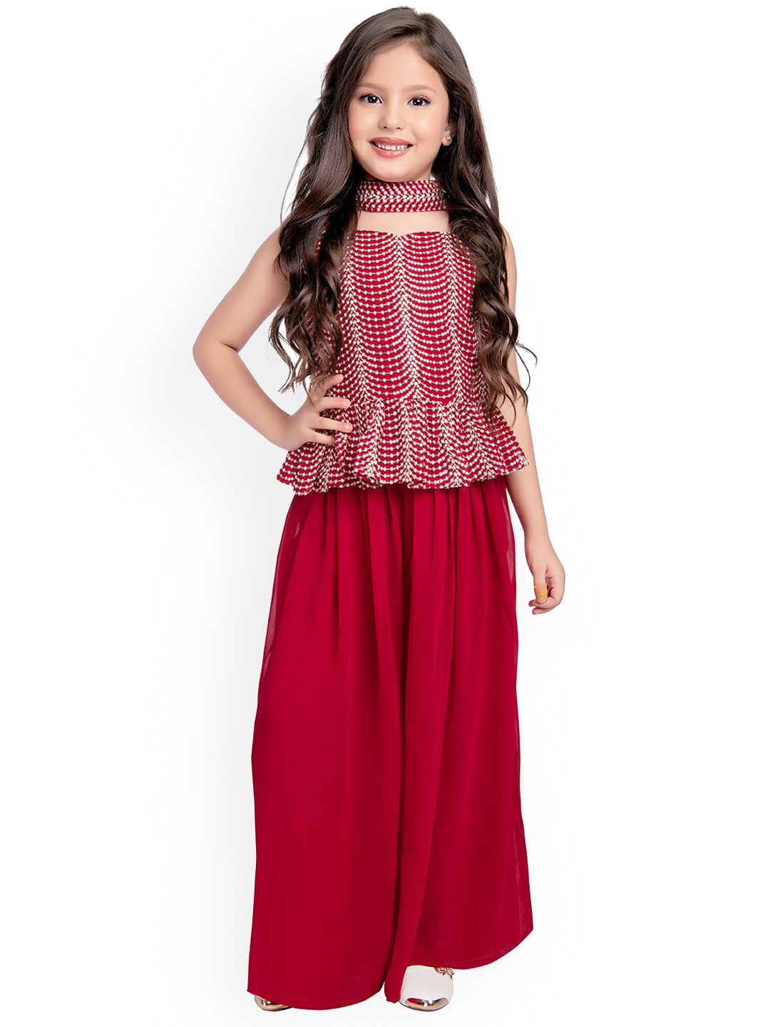

BETTY Girls Pink & White Embellished Top with Palazzos
