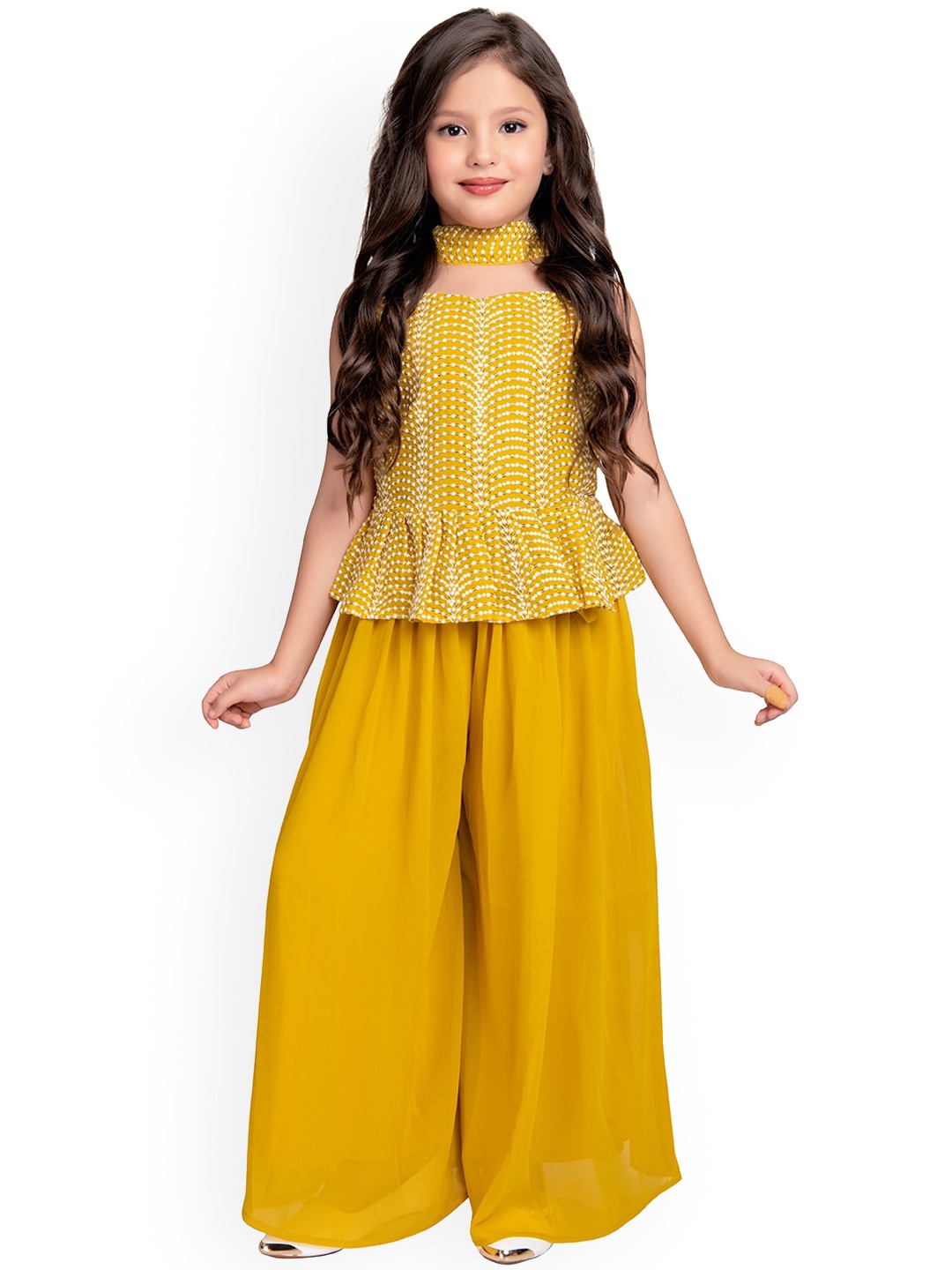 

BETTY Girls Mustard Embellished Top with Palazzos & Dupatta