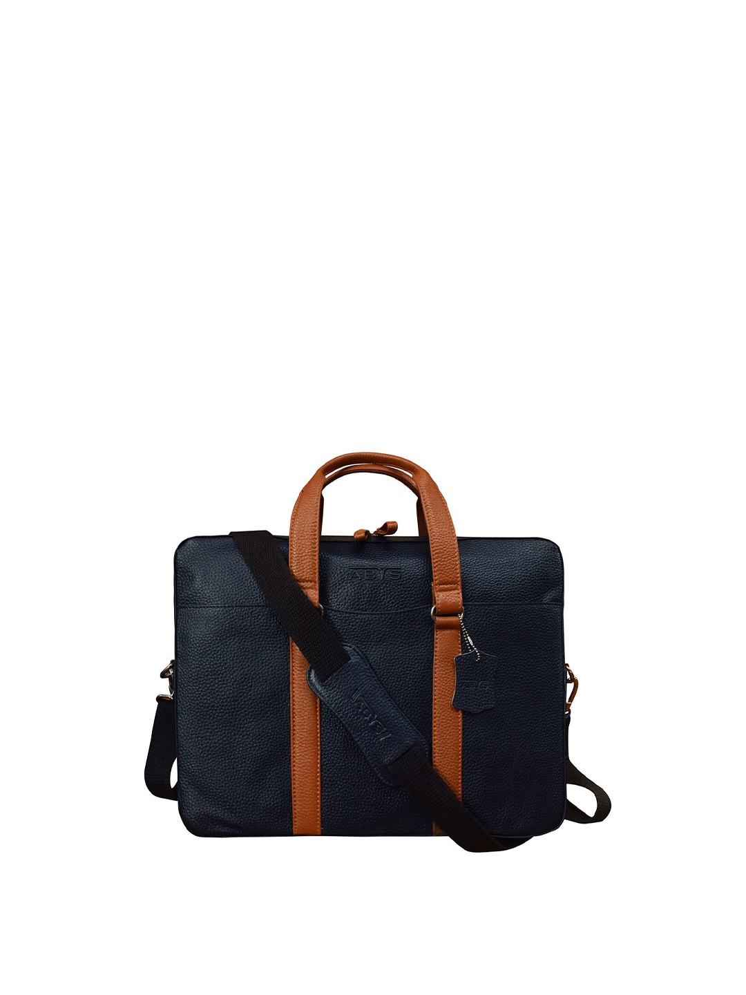 

ABYS Unisex Blue & Tan Leather 14 Inch Laptop Bag
