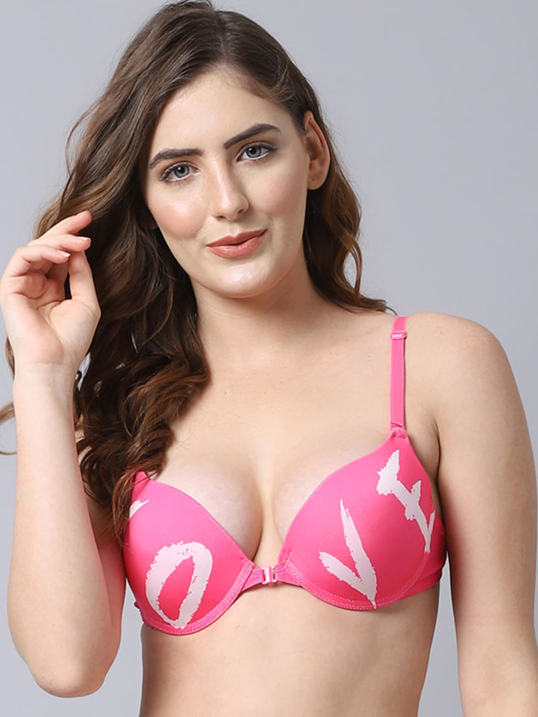 

PrettyCat Pink & White Typography Underwired Heavily Padded Bra