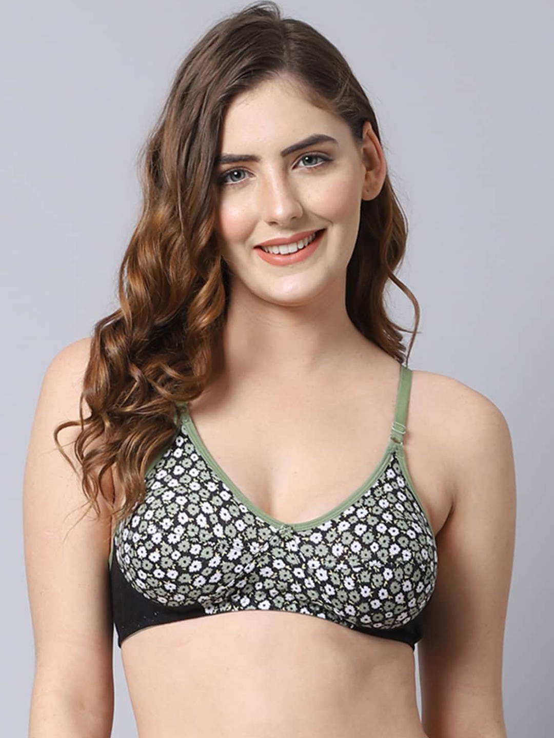 

PrettyCat Green & Black Non-Padded Floral T-Shirt Bra PC-BR-6084-GRN-30B-Green