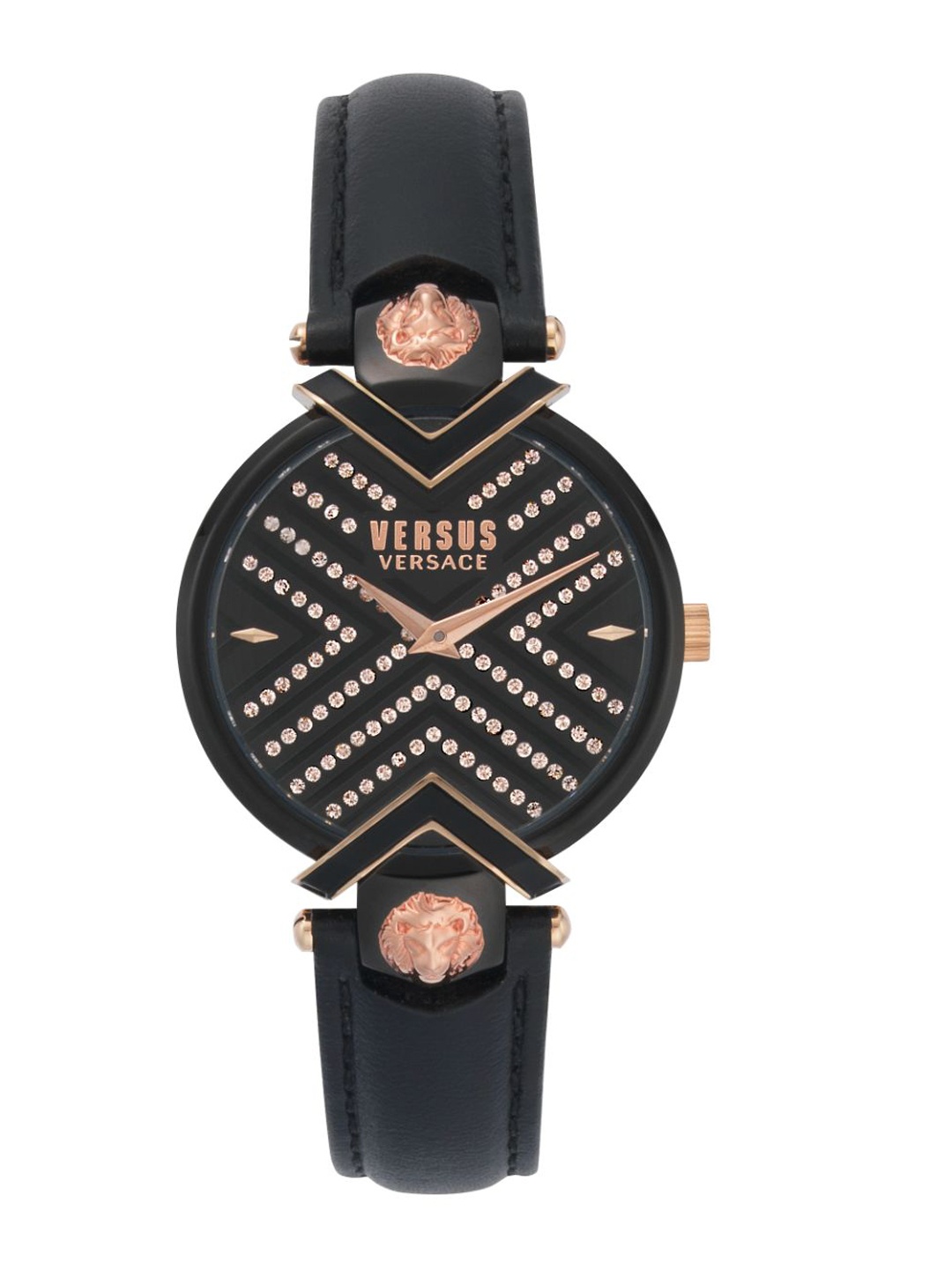 

Versus Women Black Brass Embellished Dial & Black Leather Straps Analogue Watch