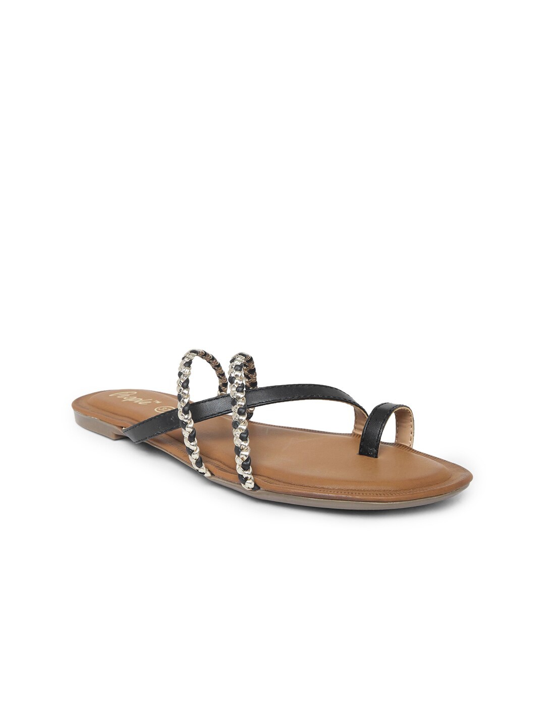 

People Women Black Printed Open Toe Flats
