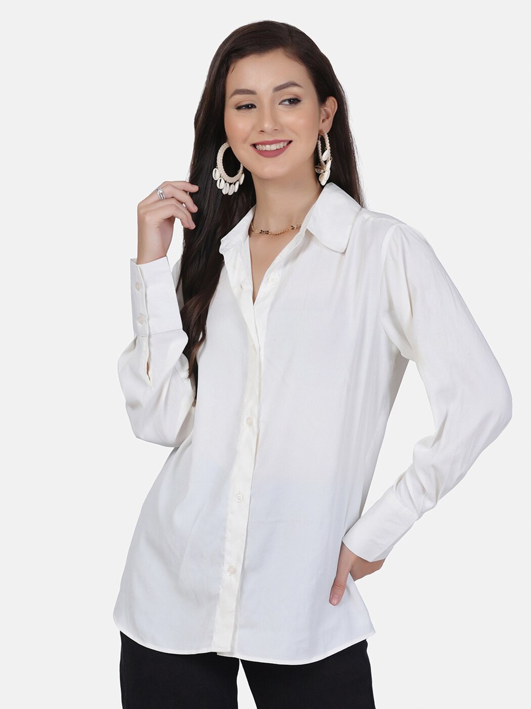 

SAKIA Women Off White Solid Casual Shirt