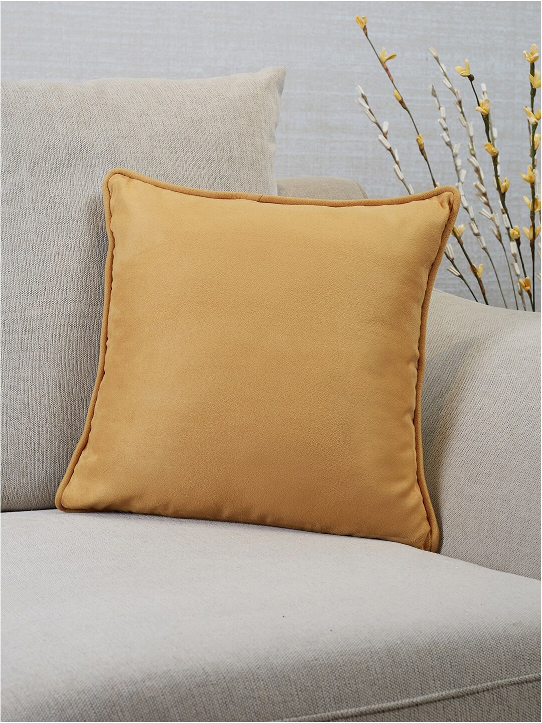 

HomeTown Mustard & White Velvet Reversible Square Cushion Cover