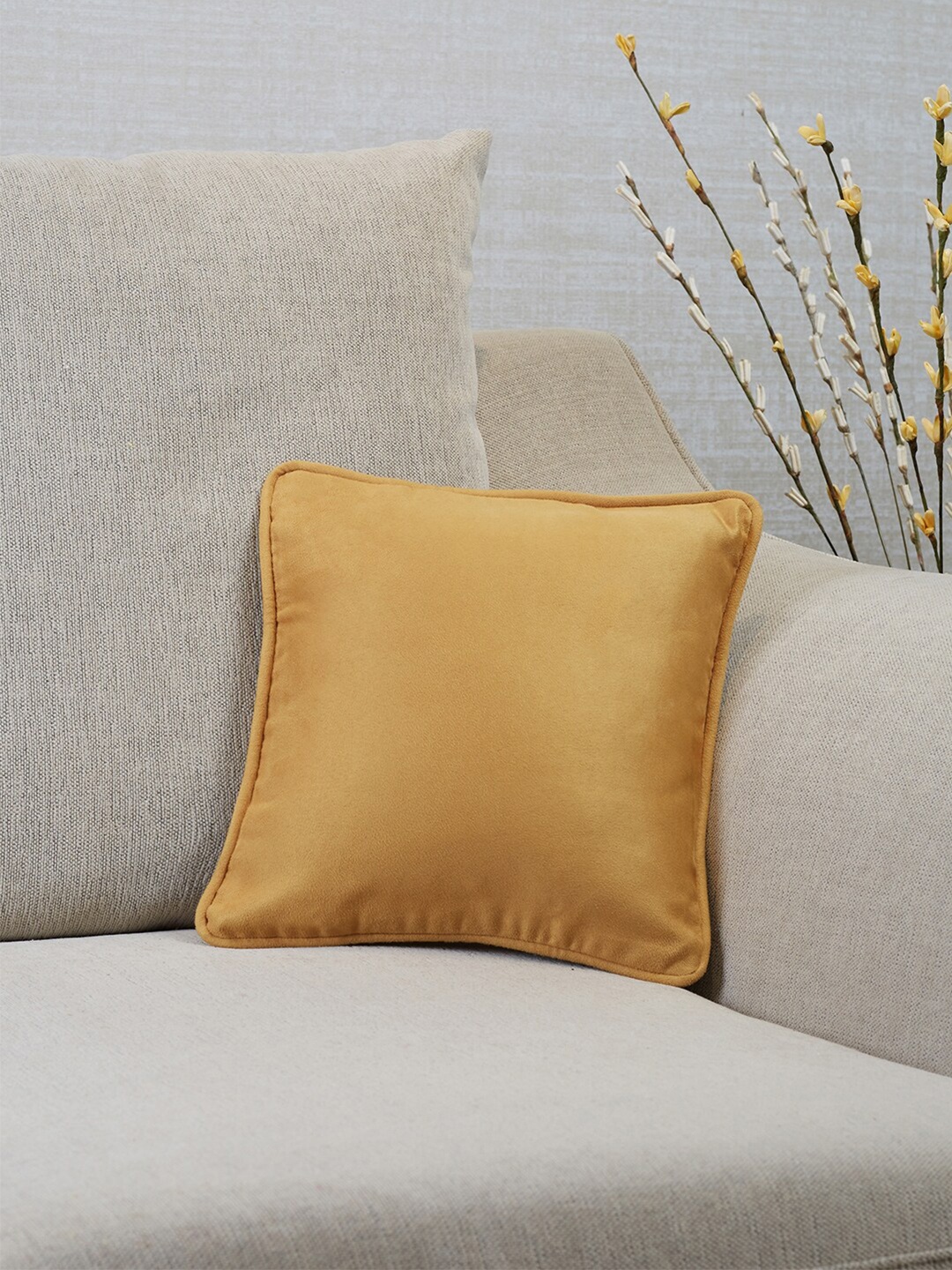 

HomeTown Mustard Velvet Square Cushion Cover