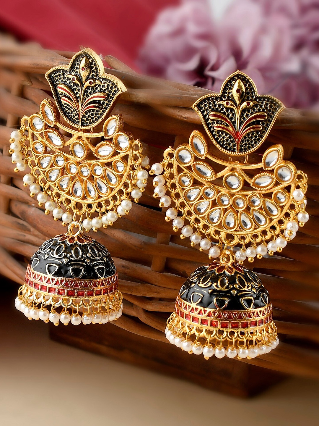 

DASTOOR Black Contemporary Jhumkas Earrings