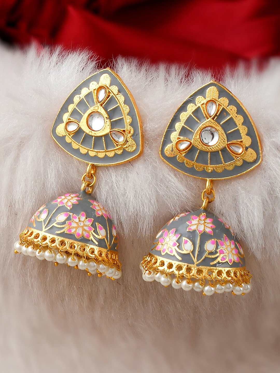 

DASTOOR Grey Contemporary Jhumkas Earrings