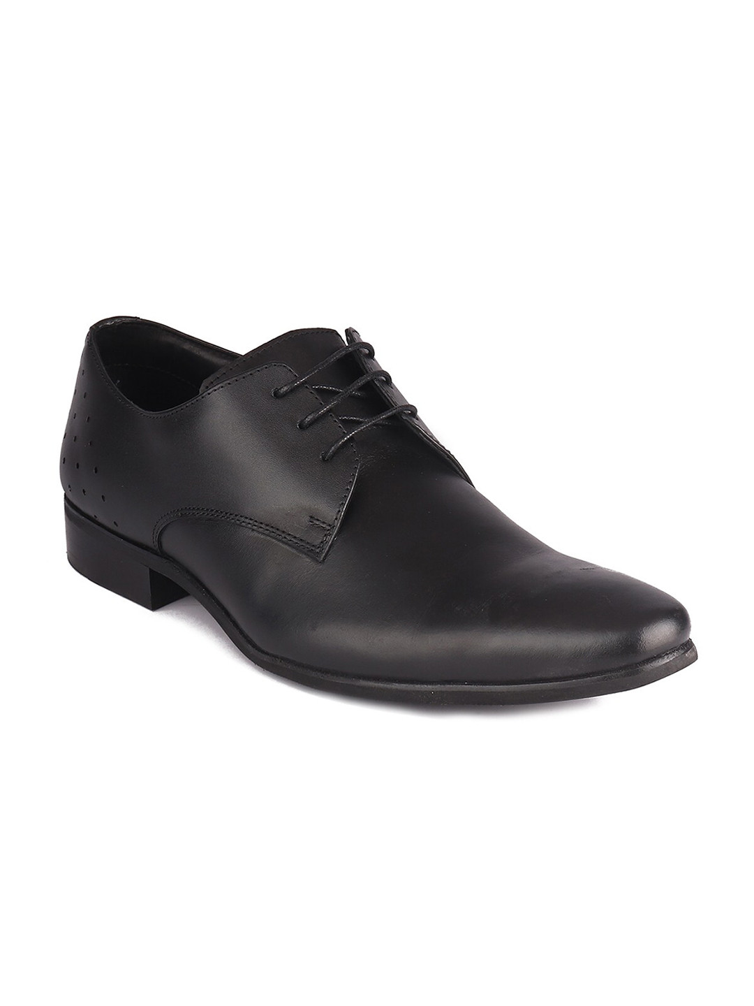

TOP BRASS Men Black Solid Leather Formal Derby Shoes