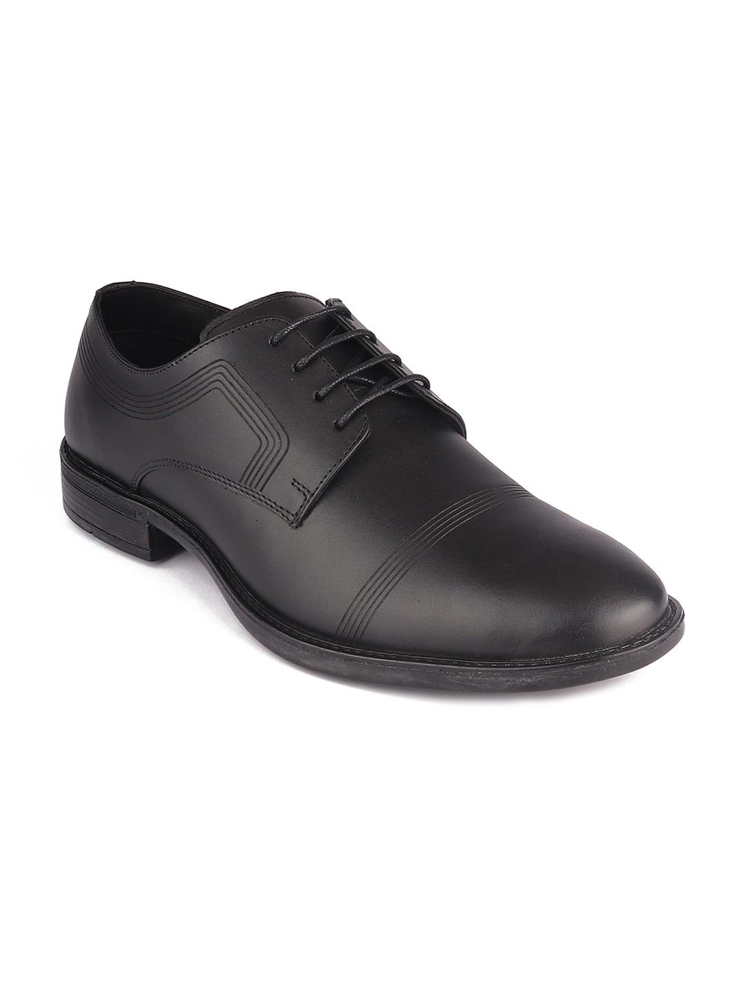 

TOP BRASS Men Black Solid Leather Formal Derbys Shoes