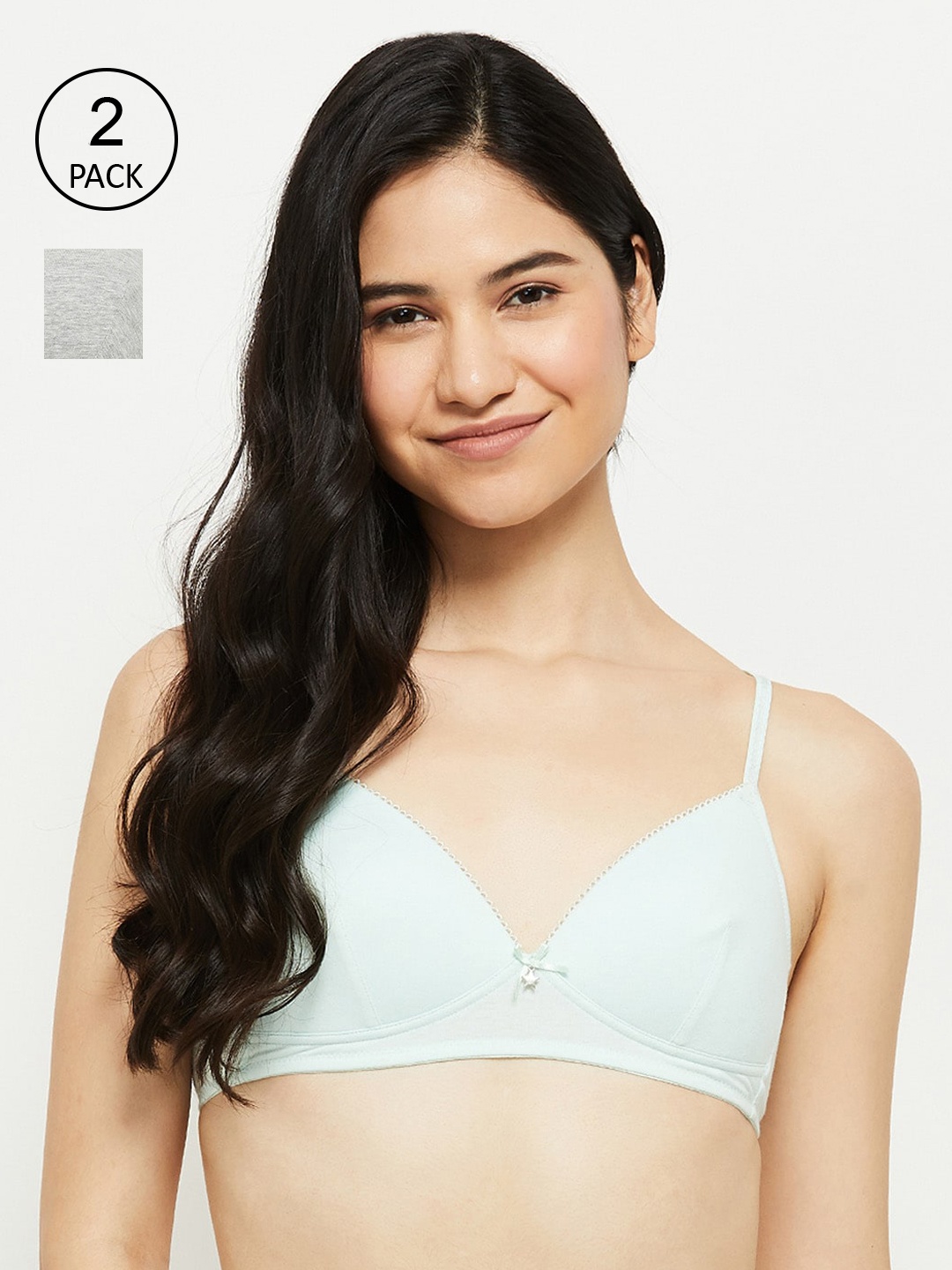 

Max Pack Of 2 Green & Grey Bra Lightly Padded