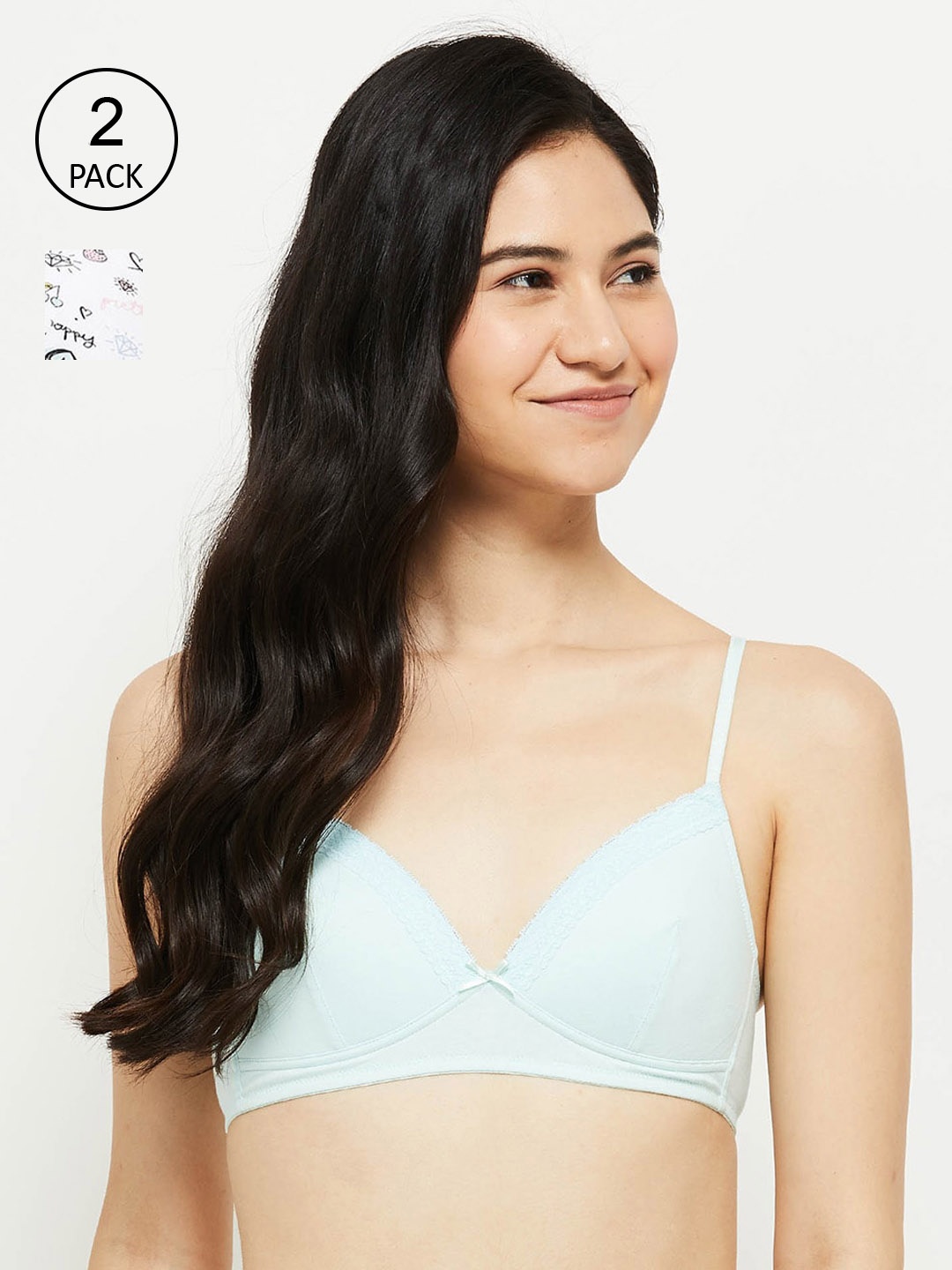 

max White & Blue Typography Pack of 2 Lightly Padded Bras