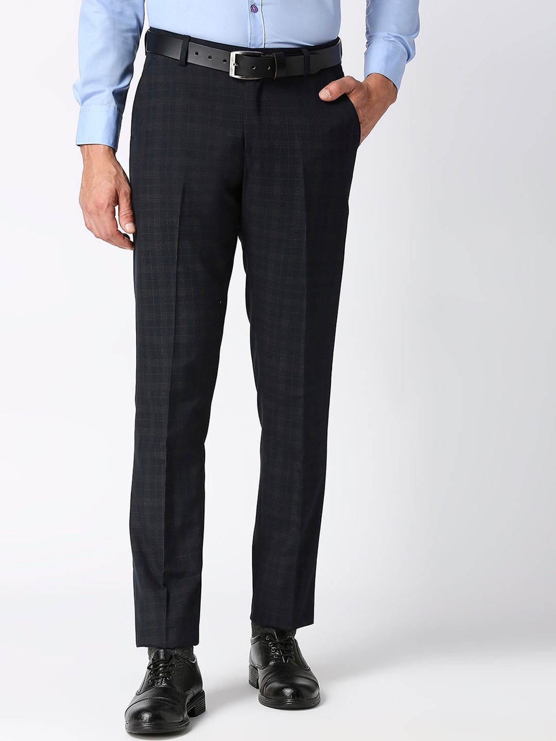 

Solemio Men Black Checked Tailored Easy Wash Trousers