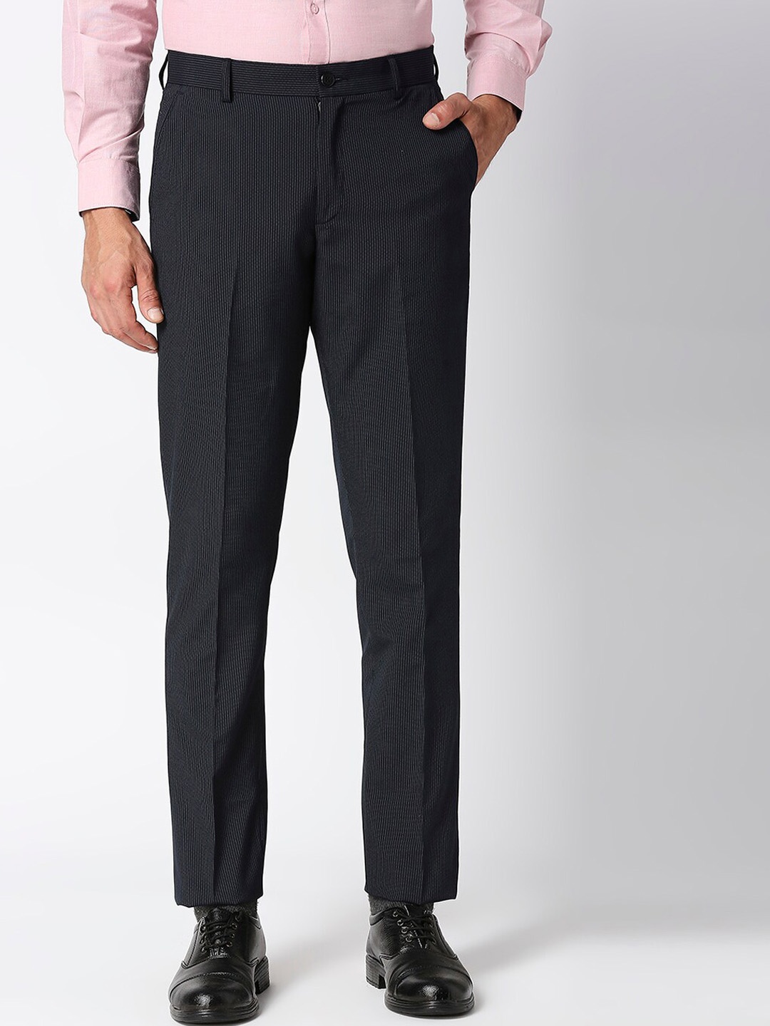 

Solemio Men Black Tailored Easy Wash Formal Trousers