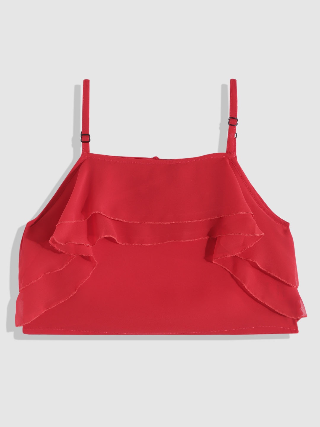 

YK Girls Red Georgette Ruffled Crop Top