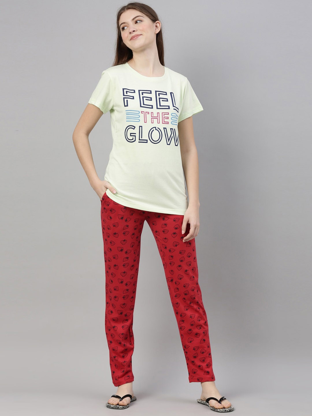 

Kryptic Women Lime Green & Red Printed Pure Cotton Night suit