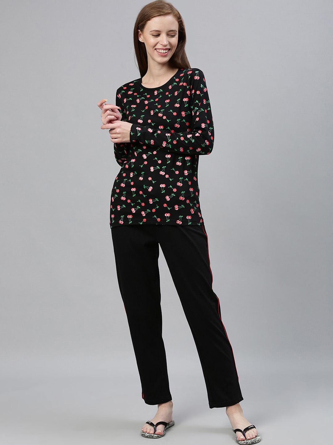 

Kryptic Women Black & Pink Printed Pure Cotton Night suit