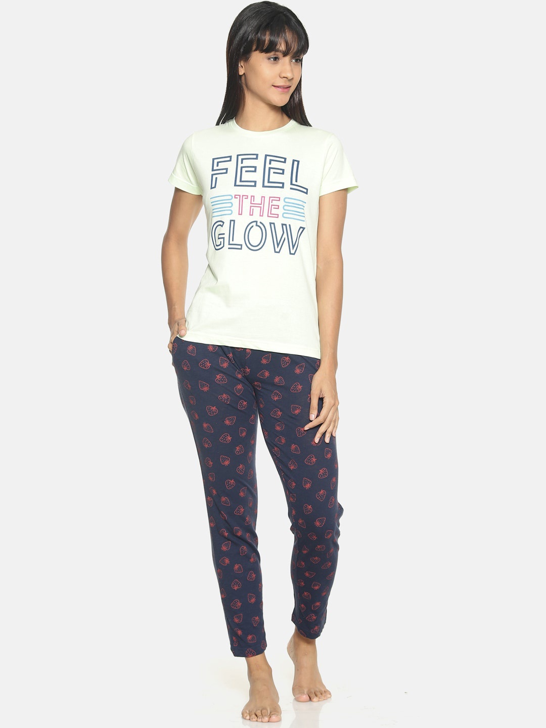 

Kryptic Women Lime Green & Blue Printed Pure Cotton Night suit