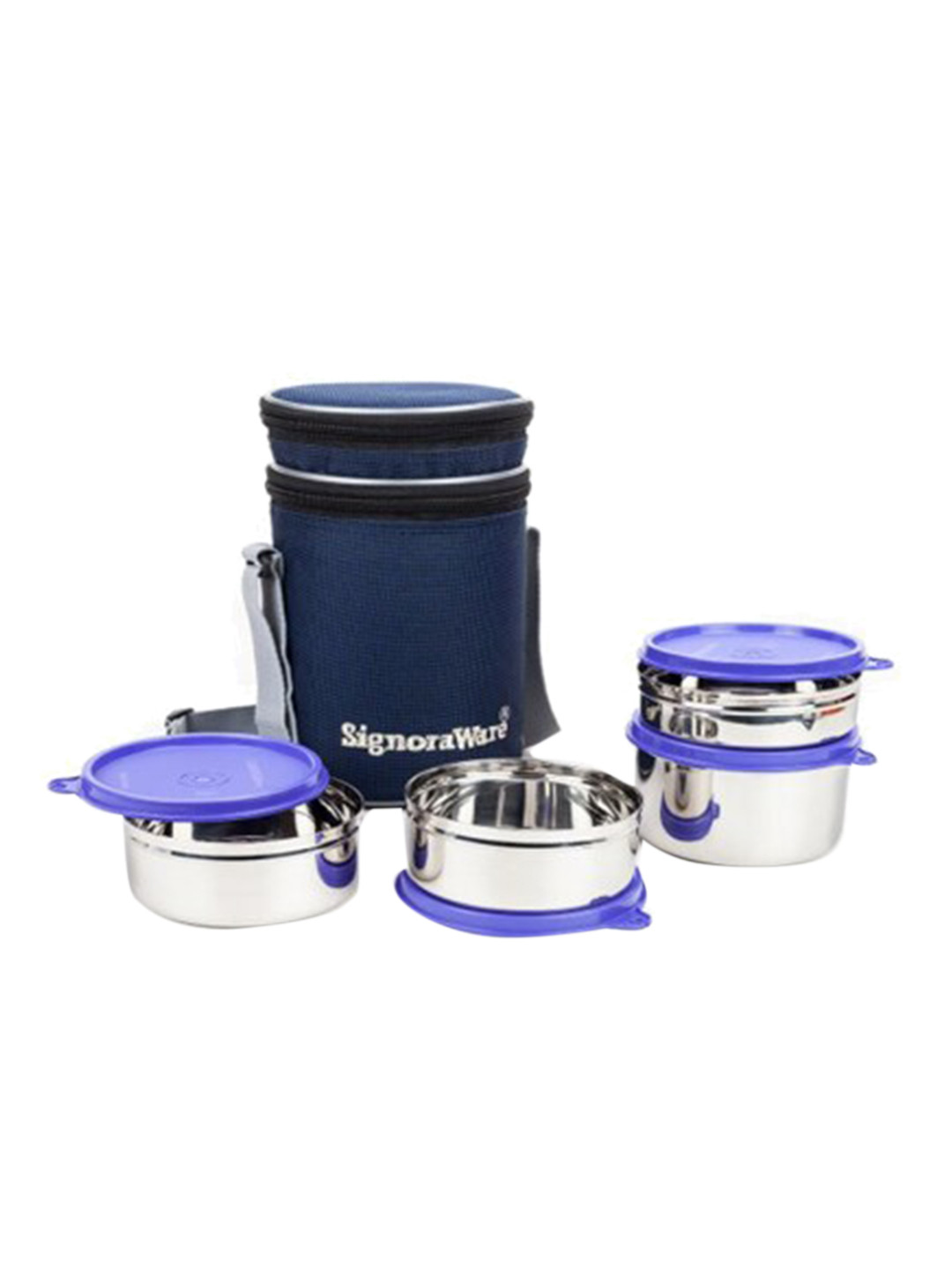 

SignoraWare 4 Pieces of Blue Solid Microwave safe Stainless Steel Lunch Box