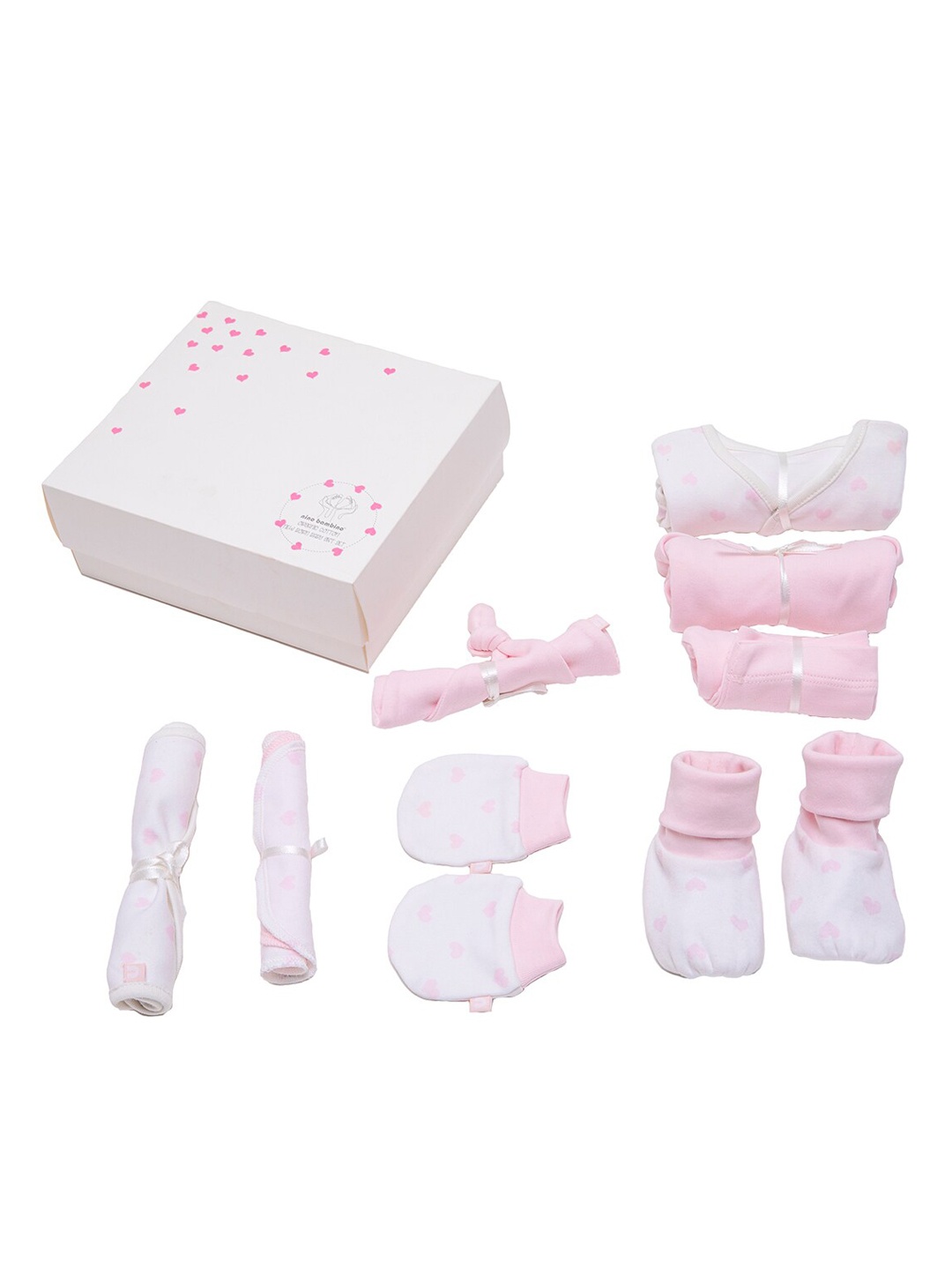 

Nino Bambino Infants Girls 8 Pcs Printed Baby Apparel Gift Set, Pink