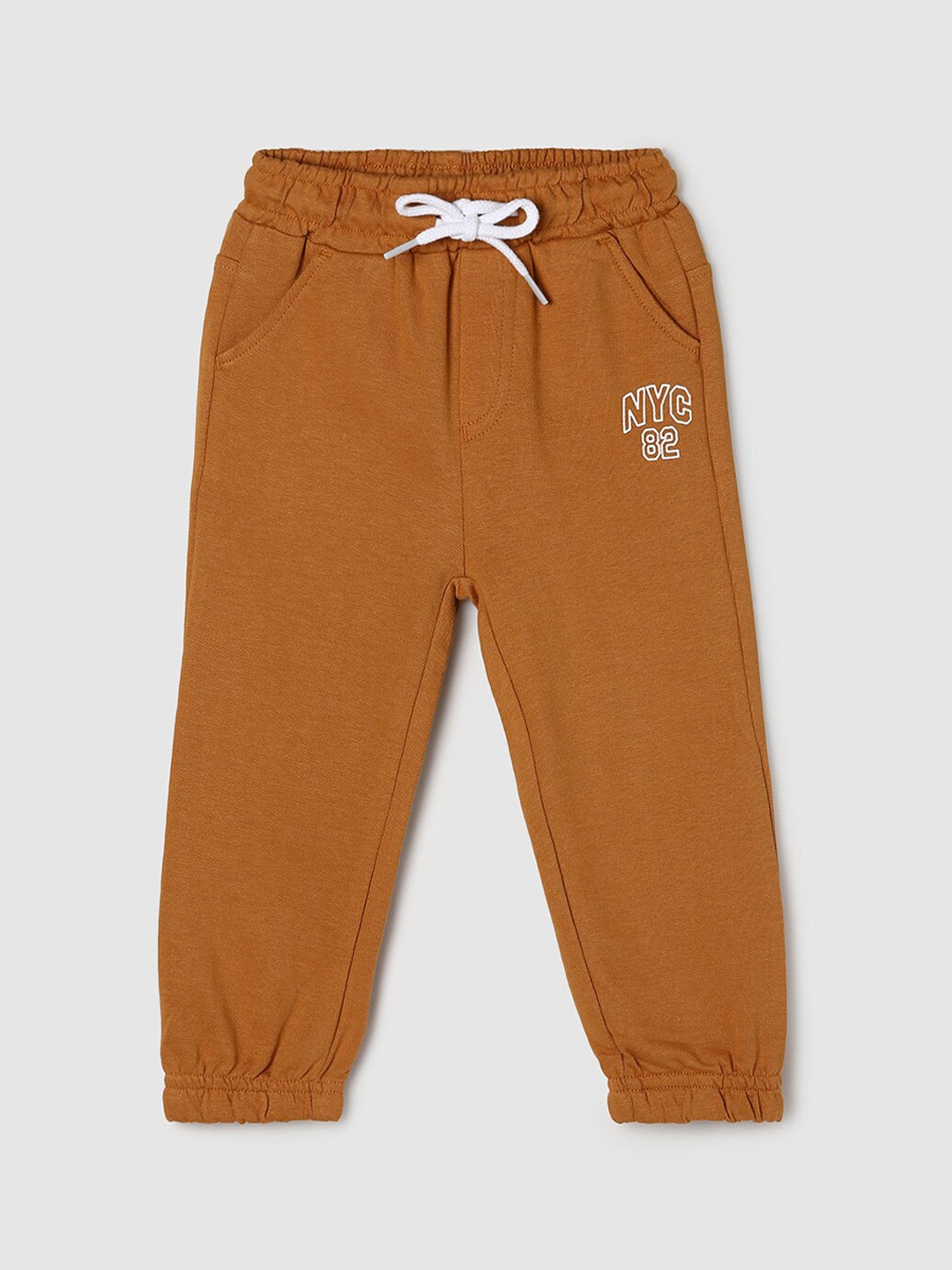 

max Infant Boys Beige Solid Pure Cotton Joggers