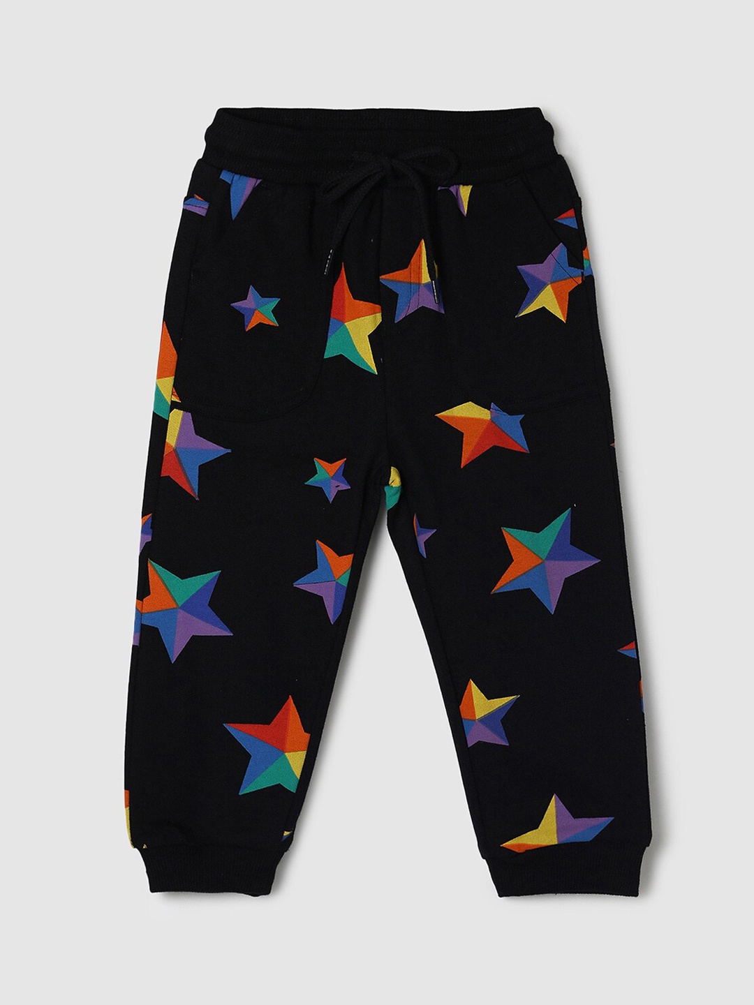 

max Boys Black Printed Pure Cotton Track Pants