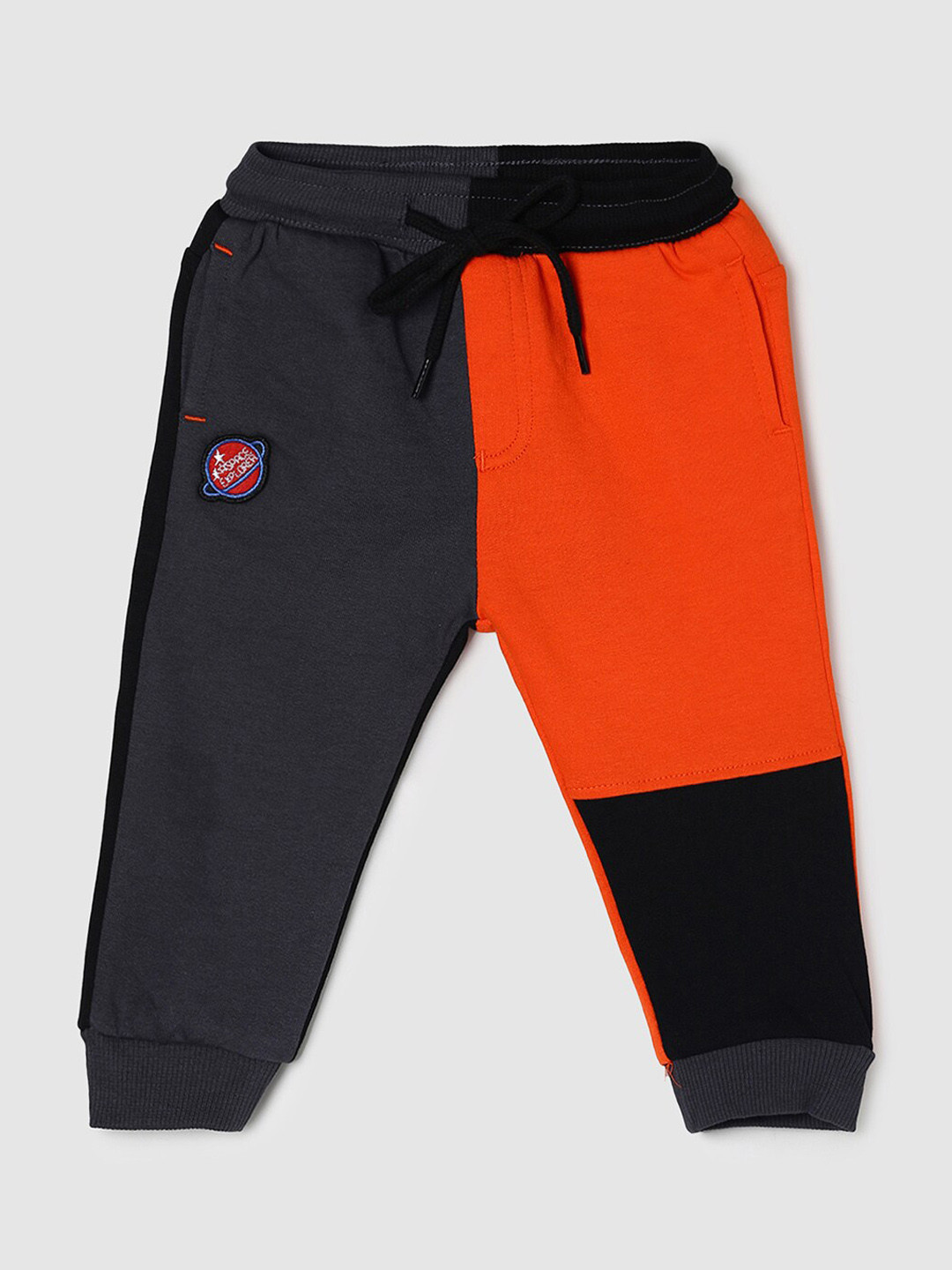 

max Boys Black & Orange Colourblocked Joggers