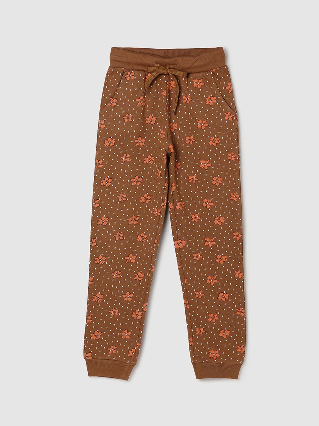 

max Girls Brown Printed Pure Cotton Joggers