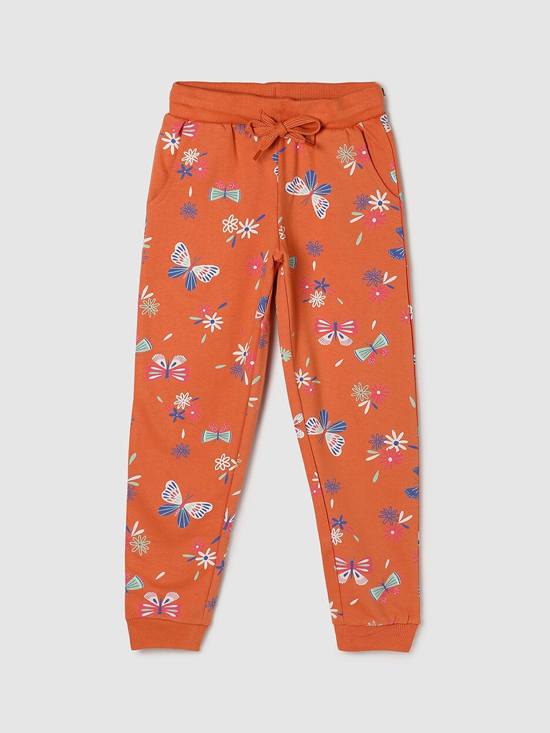 

max Girls Orange Printed Pure Cotton Joggers