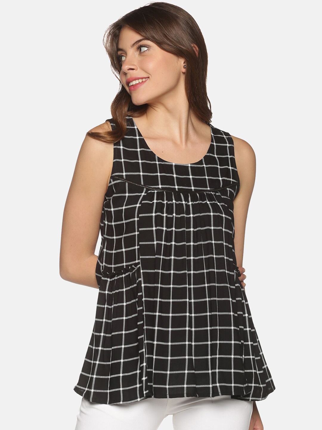 

Saffron Threads Black Checked Top