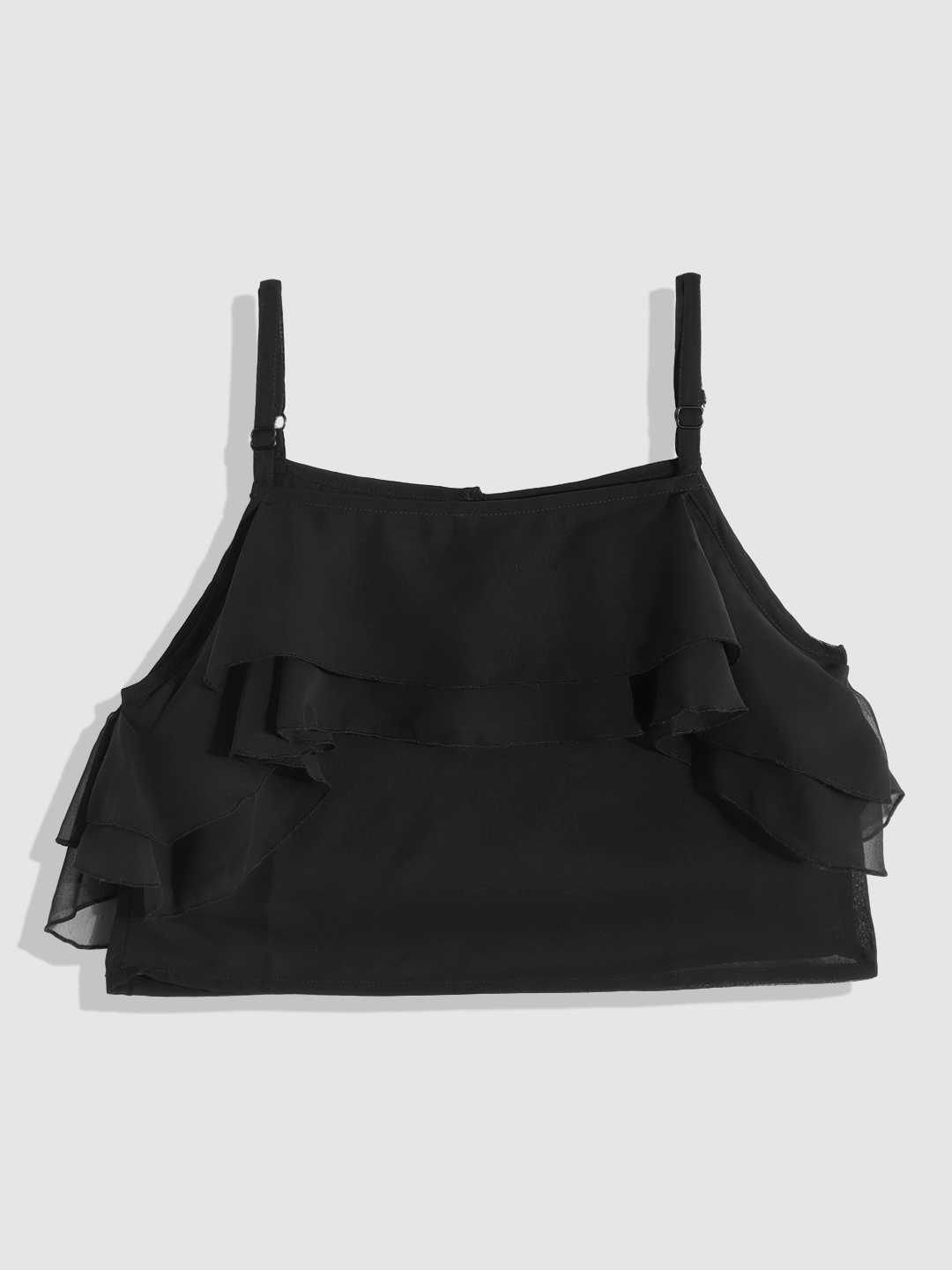 

YK Girls Black Ruffles Georgette Crop Top