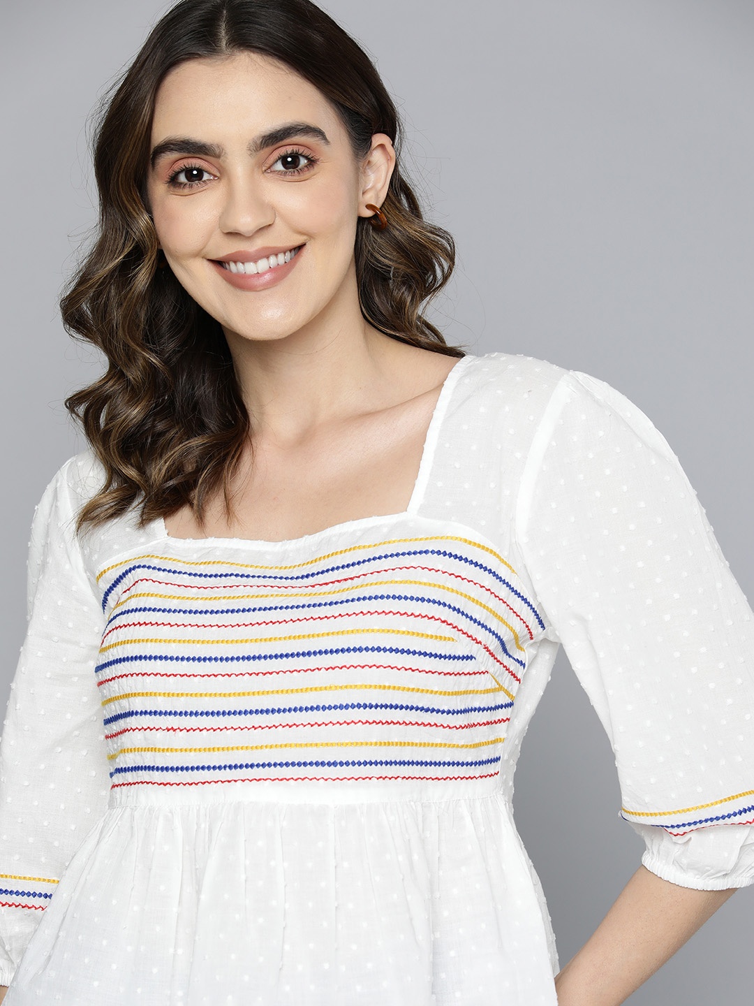 

Mast & Harbour Pure Cotton Dobby Weave Striped Top, White