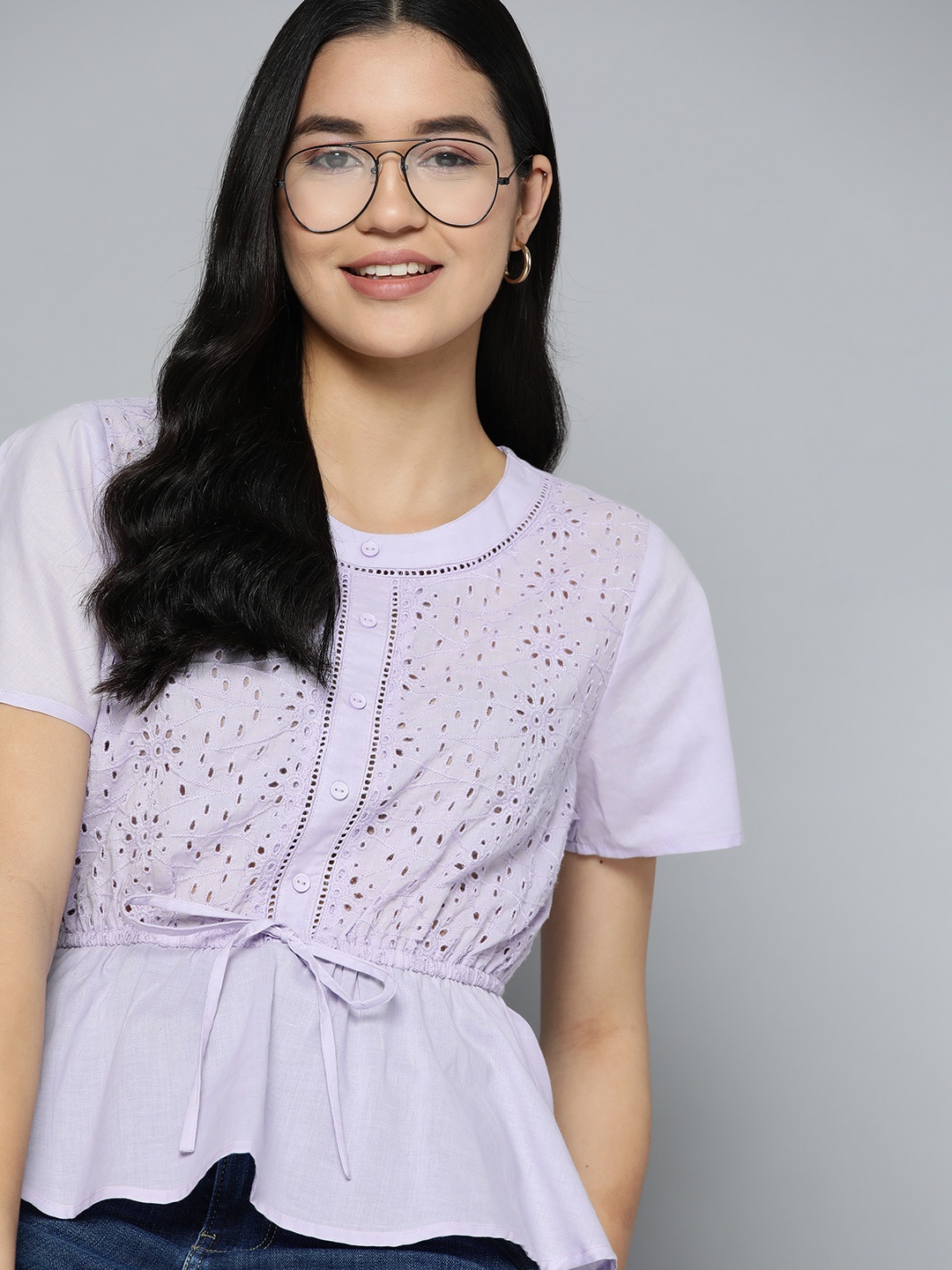 

Mast & Harbour Schiffli Pure Cotton Peplum Top, Lavender