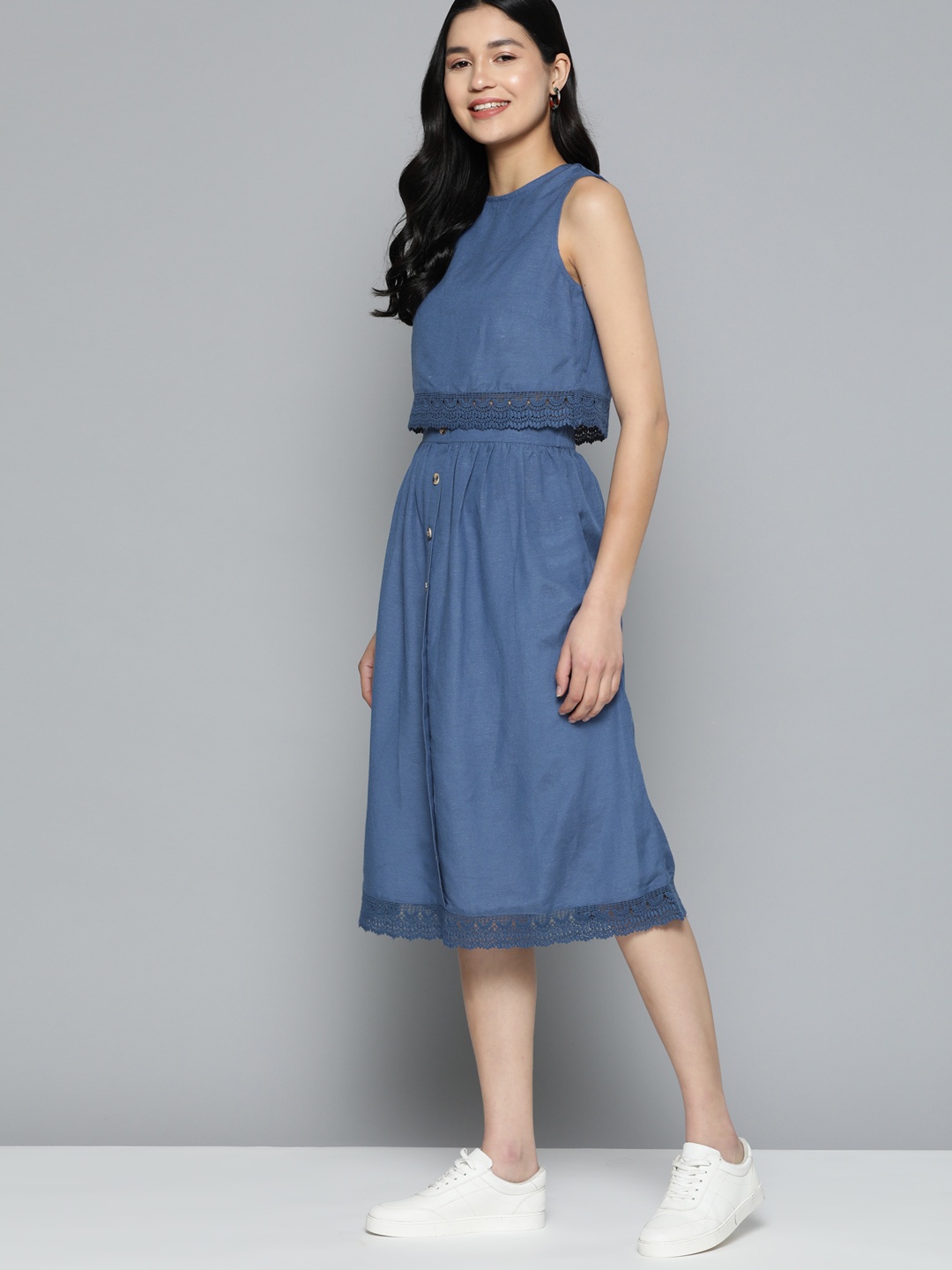 

Mast & Harbour Lace Insert Detail Top with Skirt, Blue
